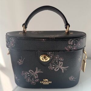 Coach Black pink Floral bouquet Leather Trail Bag with strap